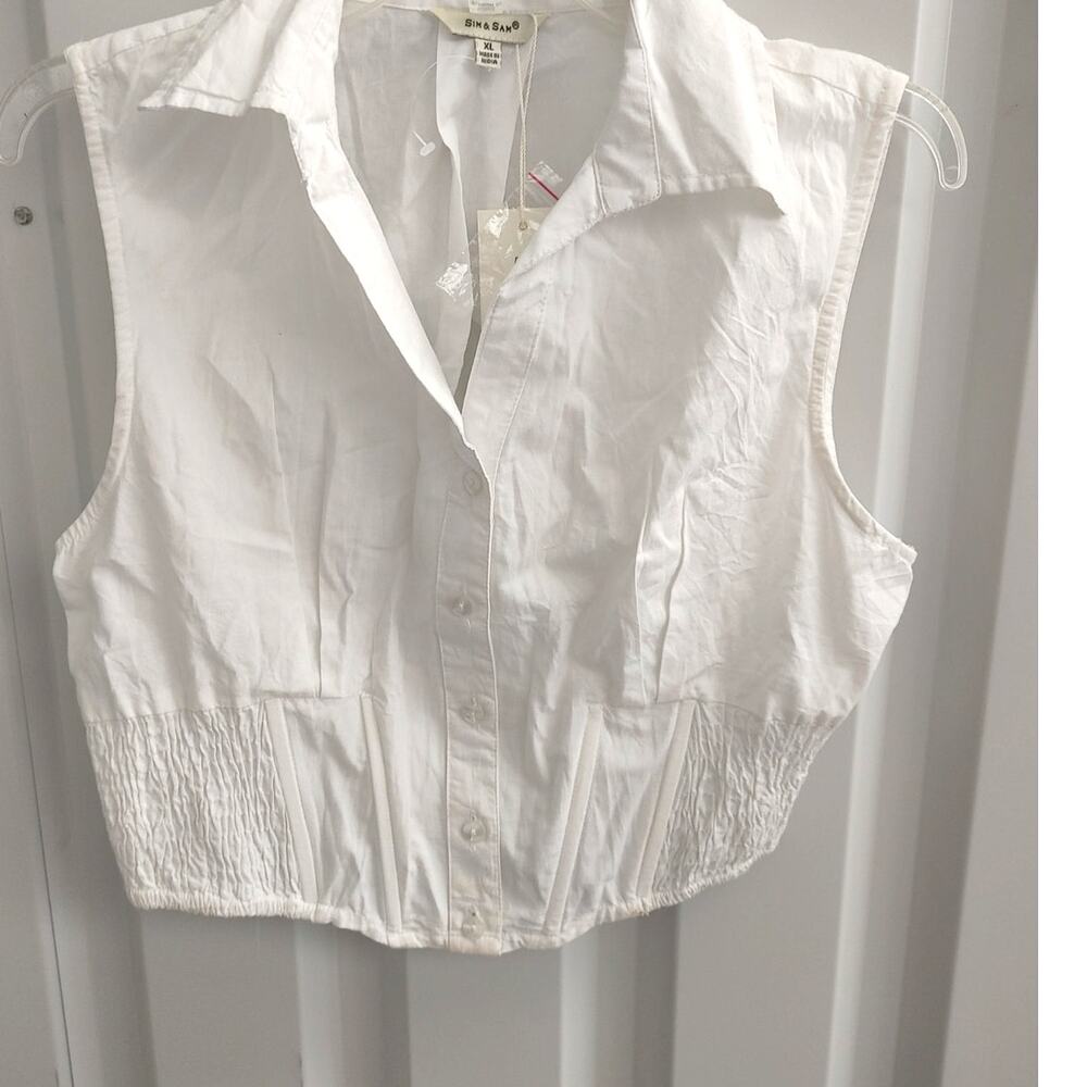 Sim & Sam Womens Crop Top Button Front XL White NWT